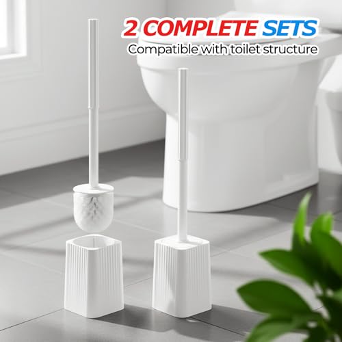 FORASTO 2Pack Toilet Bowl Brush and Holder Set - Toilet Scrubber Brush,Cleaning Brush,Bathroom Decor,Household Essentials,Cleaning Supplies,Home Essentials,White - color: White, size: 2PACK