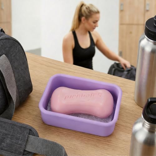 Silicone Travel Soap Case, Leak-Proof Soap Container with Drain Pad, Purple | Silicone Soap Holder, Travel Soap Case, Leak-Proof Soap Box, Removable Drain Tray, Portable Soap Container, Gym & Camping Use - color: Light Purple