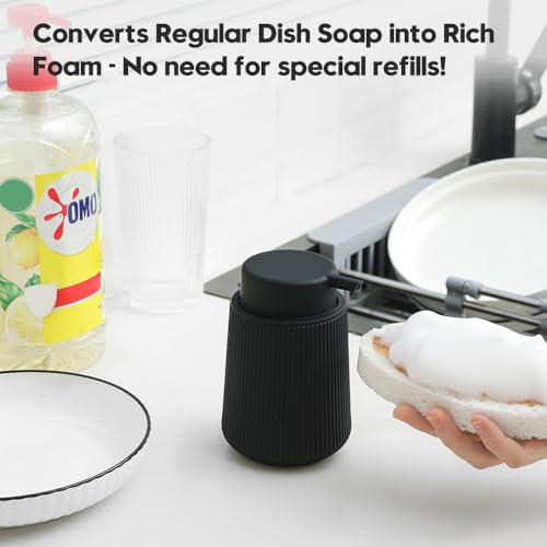 YAUKPH Striped Foaming Hand Soap Dispenser with Leak-Proof Pump for Bathroom and Kitchen Countertop 11oz Black - color: Black, size: Foaming Dispenser