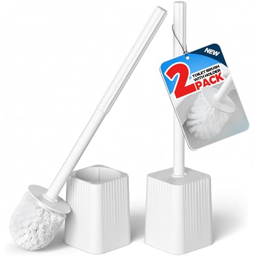 FORASTO 2Pack Toilet Bowl Brush and Holder Set - Toilet Scrubber Brush,Cleaning Brush,Bathroom Decor,Household Essentials,Cleaning Supplies,Home Essentials,White - color: White, size: 2PACK