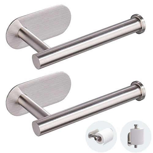 JOPOFI Self Adhesive Toilet Paper Holder - Brushed Nickel（2 Pcs） | Toilet Paper Holder Wall Mount for Bathroom,Stainless Steel Command Strip Toilet Paper Roll Holder Stick On Wall,No Drilling - color: Brushed Nickel, size: 2pcs
