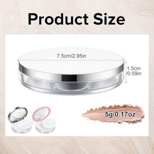 2-Pack Refillable Loose Powder Container with Puff & Mirror - 0.17 oz | Tokusatsu Travel Portable Empty Makeup Compact with Mesh for Women Girls (Pink, Silver) - color: Pink, Silver