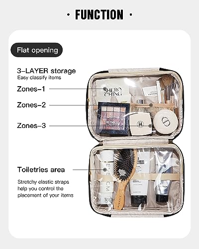EACHY Travel Toiletry Bag with Hanging Hook, Portable Makeup Cosmetic Bags for Women, Water-Resistant Full-Size Travel Accessories (Black) - color: A-Black