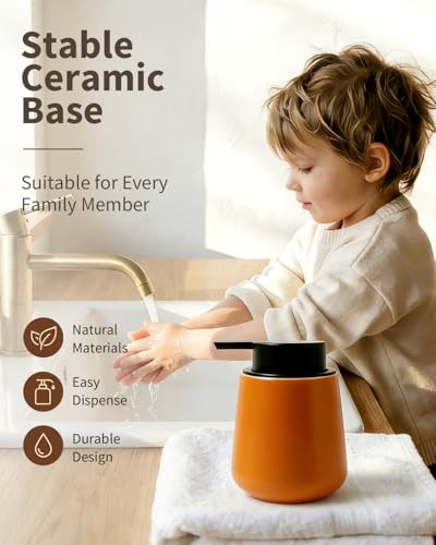 Bosilunlife Ceramic Foaming Soap Dispenser - 12Oz Bathroom Countertop Kitchen Dish Soap Pump Dispenser Foam Soap Dispenser - Orange - color: Orange