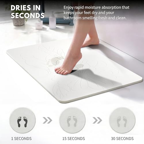 XMarrat Extra Large Stone Bath Mat Large, 31.5'' x 19.7'' Diatomaceous Earth Non-Slip Stone Shower Mat, Super Absorbent Diatomite Stone Mats for Bathroom, Quick Drying, Easy to Clean - color: White, size: 31.5" x 19.7" (Rectangular)