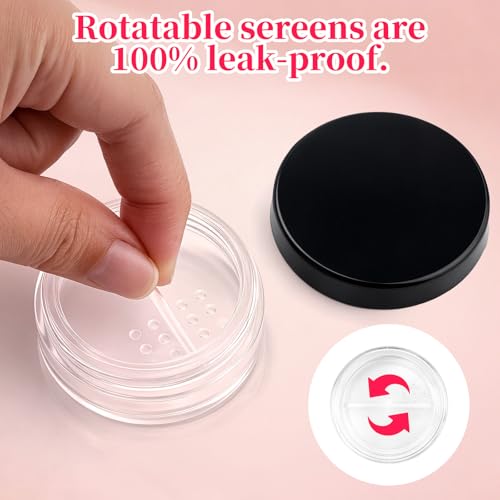 2 Pcs Small Loose Powder Containers with Puff, 10ml Refillable Travel Powder Container with Rotatable Sifter & Leakproof Screw Lid, Mini Makeup Holder for Setting Powders, Blush