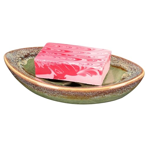 Ceramic Soap Dish with Self Draining Tray for Bar Soap, Bathroom, Kitchen (Green No.3) - color: Green No.3