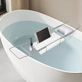 Expandable Bathtub Tray Caddy Shelf with Marble Table Mobile/Tablet Stand, Luxury Bath Tub Tray Rack, Bathroom Home Spa Shower Accessories Perfect Relaxing Spa Gifts for Women and Towel - color: Silver Rack+white Marble Board