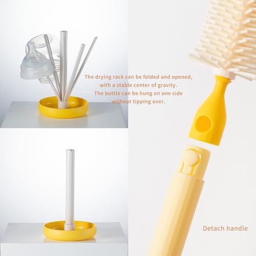 Travel Silicone Baby Bottle Brush Cleaner, Bottle Cleaner Brush Set | Foldable Baby Bottle Drying Rack, Essential Cleaning Set for Outdoor Travel - color: Pink
