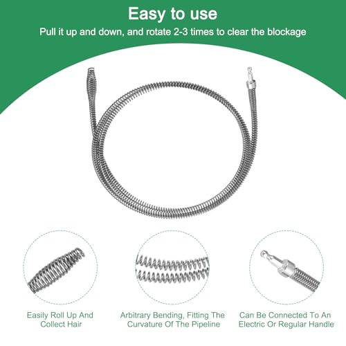 uxcell 1 Pcs Drain Clog Remover 78.7 inch 2 M 10mm Thick, Drain Augers Hair Remover Spring Cable with Electric Drill Connector, Plumbing Snake for Kitchen Sink, Bathtub Drain Toilet - size: 78.7 Inch