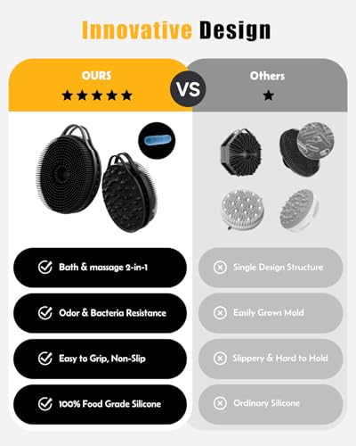 2 in 1 Silicone Body Scrubber, Anti Cellulite Massage Scrubber, Exfoliating Shower Brush for Men & Women, Removes Dead Skin, Reduces Cellulite, Improves Circulation, Fast Dry, Non Slip (1PC, Black) - color: Black, size: 1PC