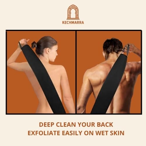 Moroccan Hammam Kessa Exfoliating Glove & Adjustable Back Scrubber Strap Set – Deep Cleansing Body Mitt + Shower Back Scrubber for Silky Smooth, Radiant Skin