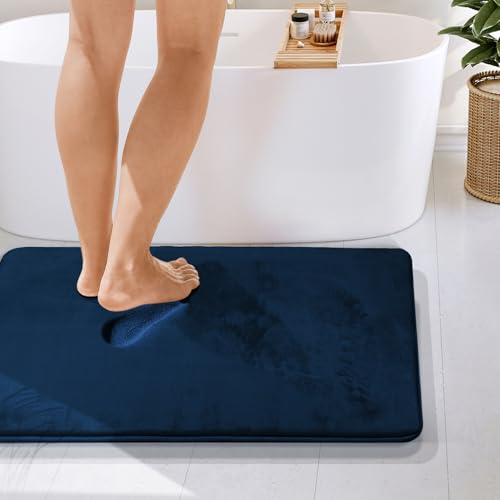 Clara Clark Bathroom Rugs, Velvet Memory Foam Bath Mat, Non-Slip Bath Rugs, Machine Wash, Dries Quickly, Ultra Soft Plush Bath Mats for Bathroom, - color: Blue, style: 24 x 36