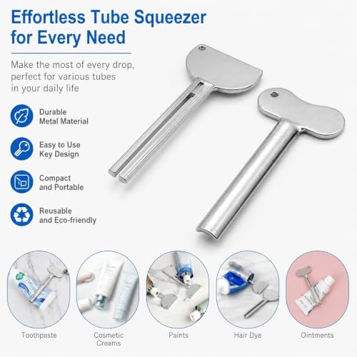 2Pcs Metal Tube Squeezer Keys, Toothpaste Roller, Salon Tube Squeezers, Bathroom Aids and Accessories (A) - color: A
