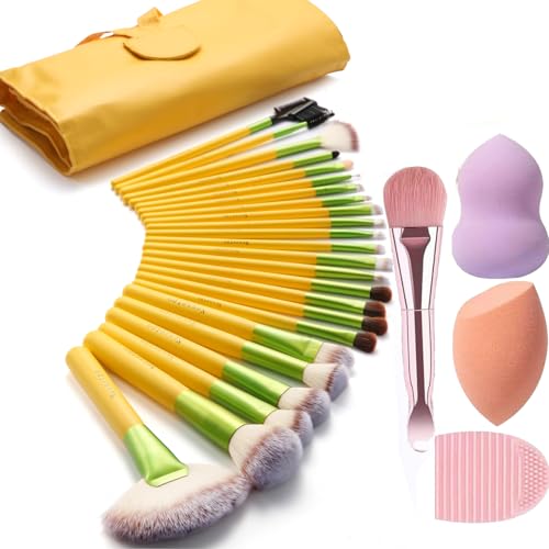 Makeup Brushes, Quality Make Up Brushes 28Pcs Makeup Brushes Set Professional, Beginner Make-up Sets With Case, Soft Brush Kits Sponges Masks Spatula,Travel-Friendly Women Girls Gift Sets - color: The Green Orange
