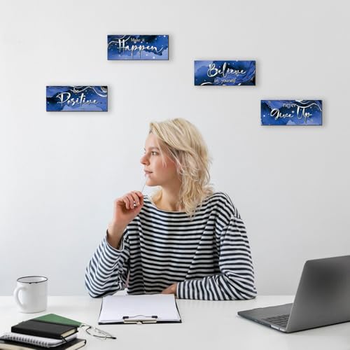 4 Piece Blue And Silver Bathroom Decor Motivational Silver Wall Art Abstract Women’s Office Decor Inspirational Wooden Signs Blue Bathroom Accessories for Home Bedroom Office 10X4 Inch - color: Blue