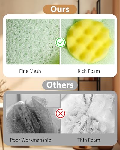 2 Pcs Bath Sponge, 2026 Upgrade Super Soft Yellow Flower-Shaped Suction Cup Bath Sponge, Upgraded 2-in-1 Flower-Shaped Ball Exfoliating Bath loofah Cleaning Brush, Mesh Shower Body Sponge(2 Color - style: Green+Light Pink