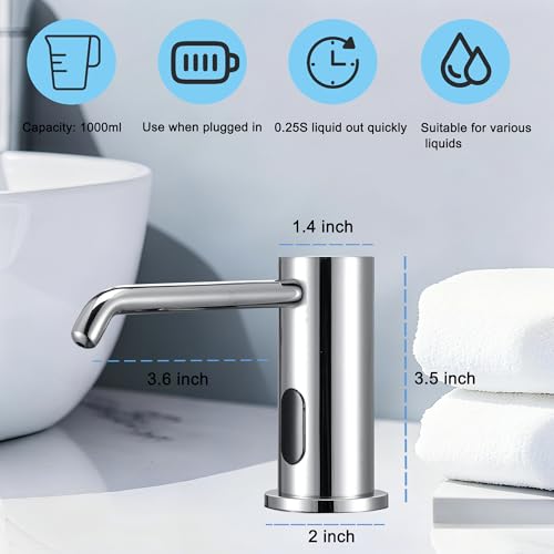 Touchless Automatic Soap Dispenser Built-in Sink Electric Soap Dispenser for Kitchen Bathroom Commercial Home Use, Infrared Sensor with 33.81oz/1000ml Bottle Pump, Chrome - color: Liquid-chrome