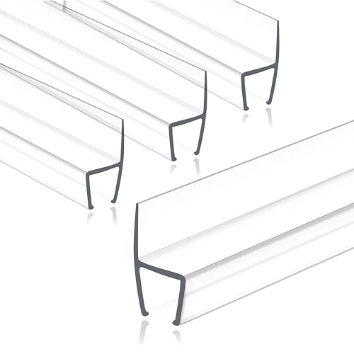 Frameless Shower Door Seal Strip 4 Pack x 39 Inch H for 3/8" Thick Glass Shower Door Side Seal Strip Bottom Seal Door Sweep, Ultra Clear Polycarbonate Stop Showers Leaks Create A Water Barrier - color: H-Type Side & Bottom, size: 4PCS & 3/8" & 39"