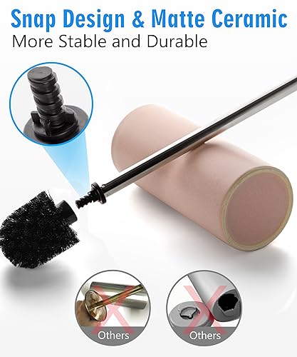 Matt Pink Ceramic Toilet Brush and Holder Set, Freestanding Toilet Bowl Cleaners Brush, Scrubber Brush for Toilet, Bathroom Accessories with Stainless Handle, Deep Cleaning - color: Matt Pink, size: Set/1