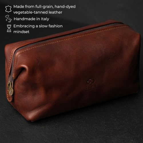 Time Resistance Leather Toiletry Bag - Italian Cosmetic Case Dopp Kit (Brown) - color: Brown