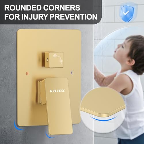 KOJOX Shower System Bathroom Luxury 10 Inch Rain Shower Head with Handheld Mixer Shower Combo Set Wall Mounted Shower Faucet Trim with Valve Brush Gold - color: Brushed Gold, size: 10''