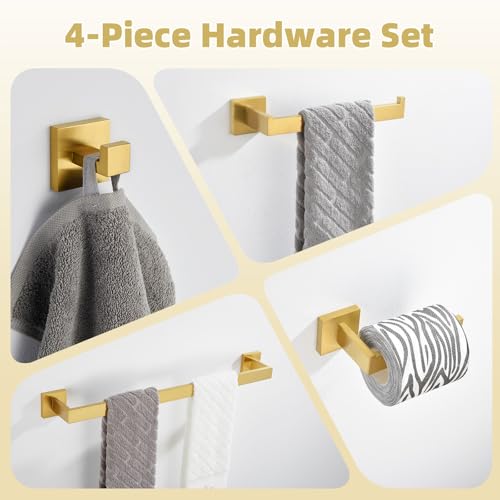 Bathroom Hardware Set 4-Piece, Angle Simple SUS304 Stainless Steel Bath Accessory Kit, Bathroom Fixture Set with Robe Hook, Toilet Paper Holder, Towel Holder and Towel Bar, Brushed Dark Gold - color: Brushed Dark Gold