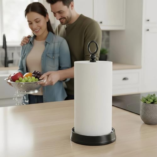 Kasunto Standing Paper Towel Holder, Non-Slip Paper Towel Roll Holder for Bathroom, Stainless Steel Kitchen Paper Towel Stand Countertop (Matte Black, 2 Pack) - color: Matte Black-2pcs