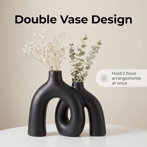 CEMABT Modern Nordic Boho Vase Set - Elegant Black Matte Ceramic Home Decor for Living Room, Bookshelf, Mantel, Entryway Table & Console Décor | Shelf Decorations Gift - color: Black-1