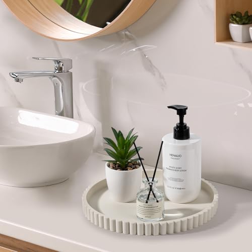 Round Bathroom Tray Silicone Kitchen Counter Decor Vanity Organizer Decorative Coffee Table Tray for Perfume, Candle, Soap Dish, 10 Inch, Beige - color: Beige, size: 10"