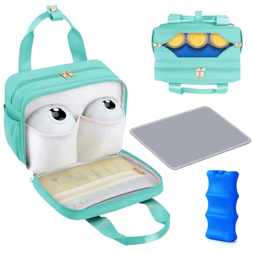 PIIOSER Breastmilk Cooler Travel Bag with Ice Pack, Compatible with Wearable Breast Pumps & Accessories - Portable Hands Free Breast Pump Carrying Case for Nursing & Working Moms, Green - color: Green-Small