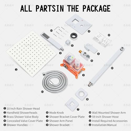 Bathroom Shower Faucet Set，10 Inch Rain Shower Head with Handheld Spray，Brass Shower Valve Trim Kit，Wall Mounted Square Rain Shower System (Chrome) - color: Chrome, size: 10 Inch Shower Head
