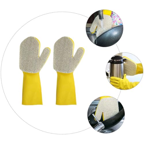 MAGICLULU Reusable Cleaning Gloves for Dishwashing 2pcs Set, Silver Glitter Latex Kitchen Washing Gloves with Sponge, Household Dishwashing Tool for Kitchen and Bathroom Cleaning
