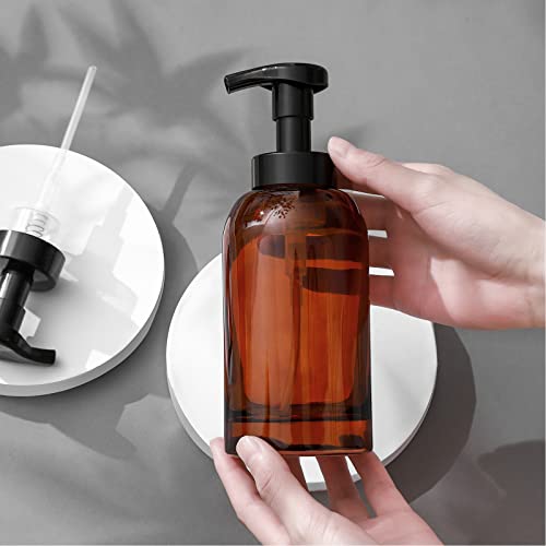 Foaming Hand Soap Dispenser Glass Jar Foam Dish Soap Dispenser for Bathroom and Kitchen Sink, Liquid Pump Bottle for Shampoo, Body Wash, Amber, 2 Pack - color: Amber