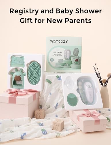 Momcozy Baby Kit, Baby Shower & Registry Essential Kit for Grooming & Cleansing Care, Includes Electric Nail File, Teether, Bath Brush, Cradle Cap Brush,Comb, Finger Toothbrush,Newborn Must-Have - size: Glow Baby Kit