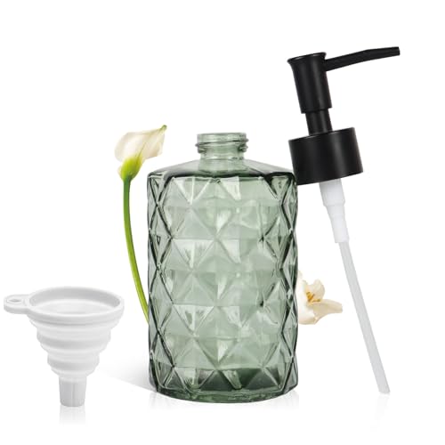 Green Glass Soap Dispenser, 11 Oz/330ml Liquid Hand Lotion Dispenser Set for Kitchen Sink and Bathroom, Dish Soap Dispenser Set, Lotion Glass Lotion Bottles with Black Pump (Army Green) - color: Green&black