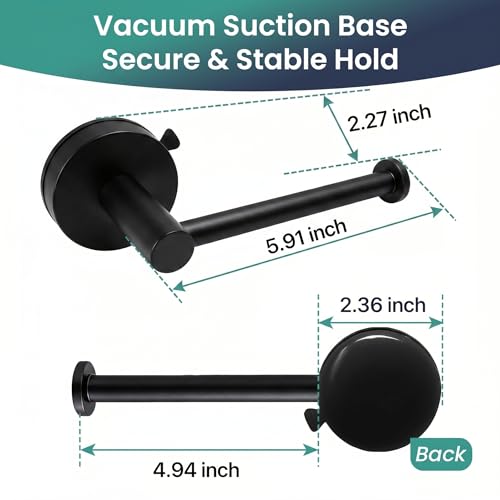 Black Removable Suction Cup Toilet Paper Holder, No Drilling Bathroom Wall Mount Tissue Roll Holder Matte Black Stainless Steel Damage-Free Easy Install & Reposition - color: Matte Black