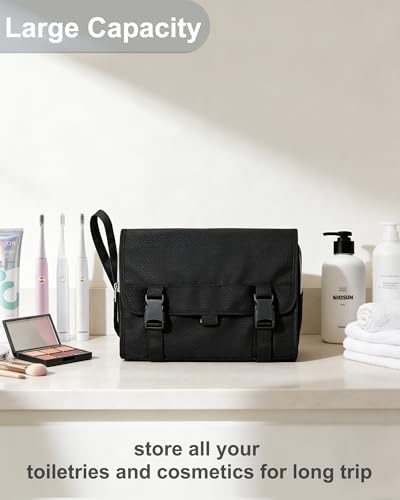 Relavel Large Toiletry Bag Travel Bag for Men, Travel Hanging Toiletries Bag with Hanging Hook, Large Capacity Door Room Essentials, Travel Organizer for Full Sized Cosmetics and Accessories - Black - color: 01 Black, size: X Large