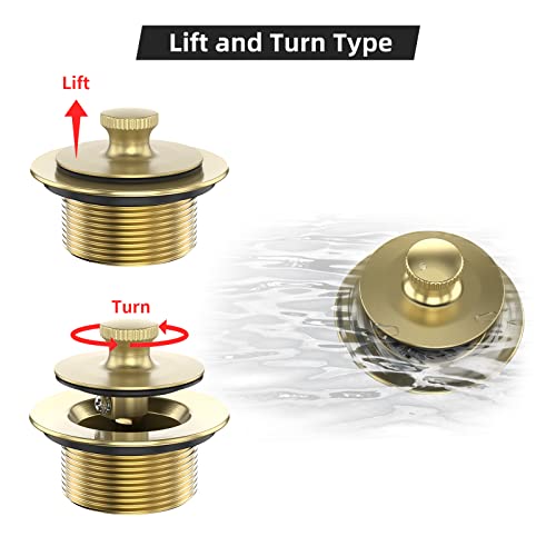 Brushed Gold Bathtub Drain Bath Tub Trim Set Conversion Kit Assembly, All Brass Lift and Turn Twist Tub Drains Replacement Trim Kit with Two-Hole Overflow Faceplate - color: Brushed Gold