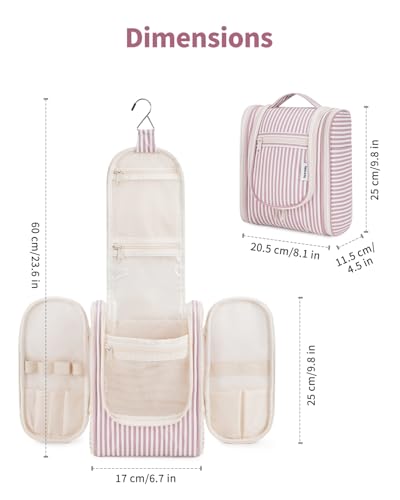 Narwey Small Striped Hanging Travel Toiletry Bag for Women, Travel Bag for Toiletries, Makeup Bag Organizer Cosmetic Bags Make Up Bags for Women (Dusty Rose Stripe) - color: CA-Dusty Rose Stripe, size: Medium