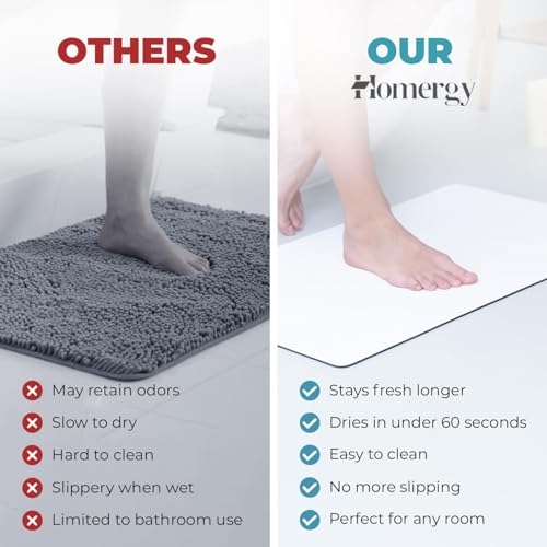 Homergy Bath Mat for Bathroom Non Slip, Quick Dry, 16x24 in, White | Ultra absorbent, machine washable, mildew resistant shower mat with rubber backing for tub, poolside and outdoor showers - color: White, size: 16" x 24"