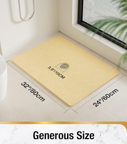 HITSLAM Shower Mat, 32 x 24 Inch Non Slip Bath Mat for Tub, Soft PVC Loofah Bathtub Mats with Drain Holes, Quick Drying Bathroom Stall Floor Mat, Bathroom Accessories Without Suction Cup, Beige - color: Beige, size: 32" x 24" (Rectangular)