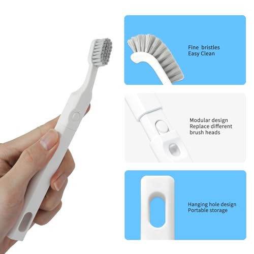 Crevice Cleaning Brush, Small Grout Cleaner Brush Tools with 4Pcs Repalceable Scrub Brushes & 2 Handles, Grout Cleaning Brushes Set for Home Kitchen Sink Bathroom Corner Window Groove Cup Teapot - size: 1big+2small+1medium