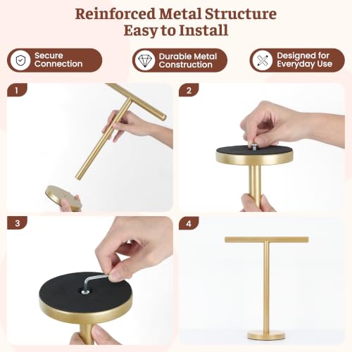 Hand Towel Holder Stand, Freestanding Bathroom Towel Rack, Gold | Weighted base keeps towels stable and doubles as a display stand for jewelry, watches and hair accessories - color: Golden-1 Pack