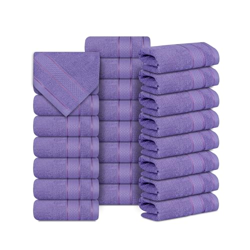 Casa Lino Face Towels & Body Wash Cloths for Showering - 100% Cotton Wash Cloths for Bathroom - Highly Absorbent & Quick Drying Washcloth Set - Cotton Washcloths 24 Pack (12" x 12") - (Purple) - color: Purple