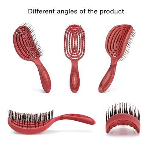 NuWay® DoubleC® Pro Professional Detangling Hair Brush – Patented Double Curve Scalp Care Brush for Gentle Detangling, Blow-Dry Styling & Wet or Dry Hair (Red) - color: Red