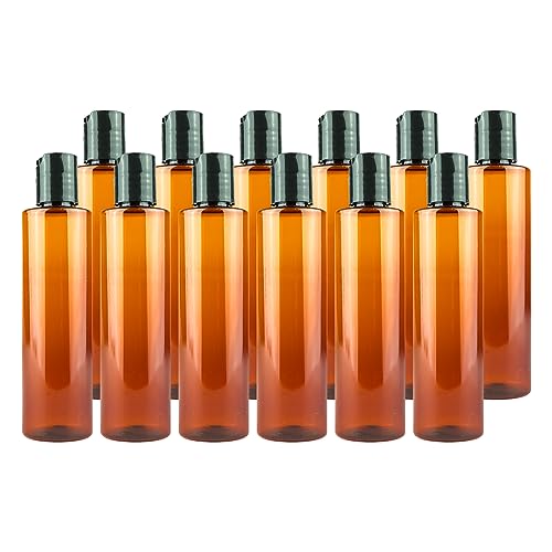 Plastic Amber Bottles (Pack of 12) - 4oz Amber Plastic Bottle with Screw Caps; Used as Reusable Travel Bottle, Shampoo, Lotion, Body Wash Container - size: 4 oz 12 pack