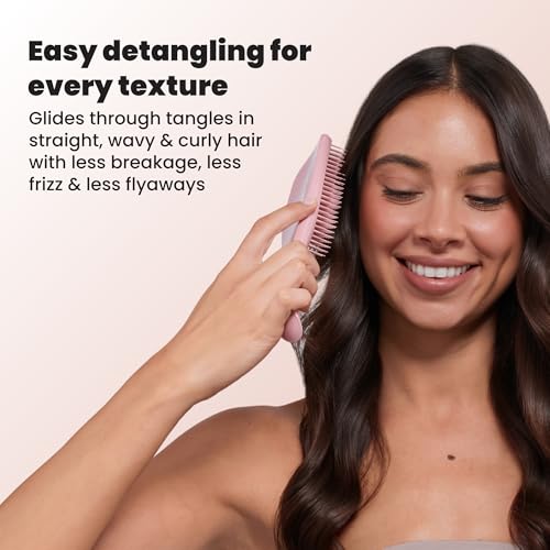 Tangle Teezer Ultimate Detangler Brush, Straight to Wavy, Summer Rose | Patented two-tier, regular-flex teeth reduce breakage & split ends on wet or dry hair; Shower-friendly hairbrush for all ages - color: Summer Rose