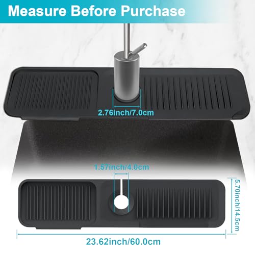 24 Inch Kitchen Sink Splash Guard，5°Slope Fast Draining Silicone Mat for Kitchen Sink Faucet Mat, Upgraded Sink Tidy Splash Guard for Bathroom Faucet Draining Mat (Black)