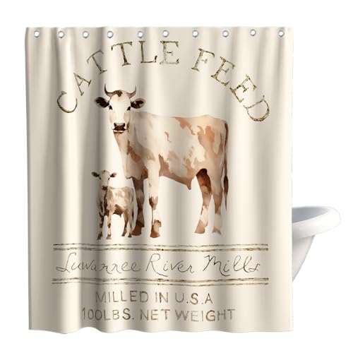 Rustic Fabric Shower Curtain Sets Farmhouse Bathroom Decor Sets Abstract Animal Cattle Feed Cow with Hooks Waterproof Washable Ivory White 60Wx72H Teal - size: 60"W x 72"L (Pack of 1)